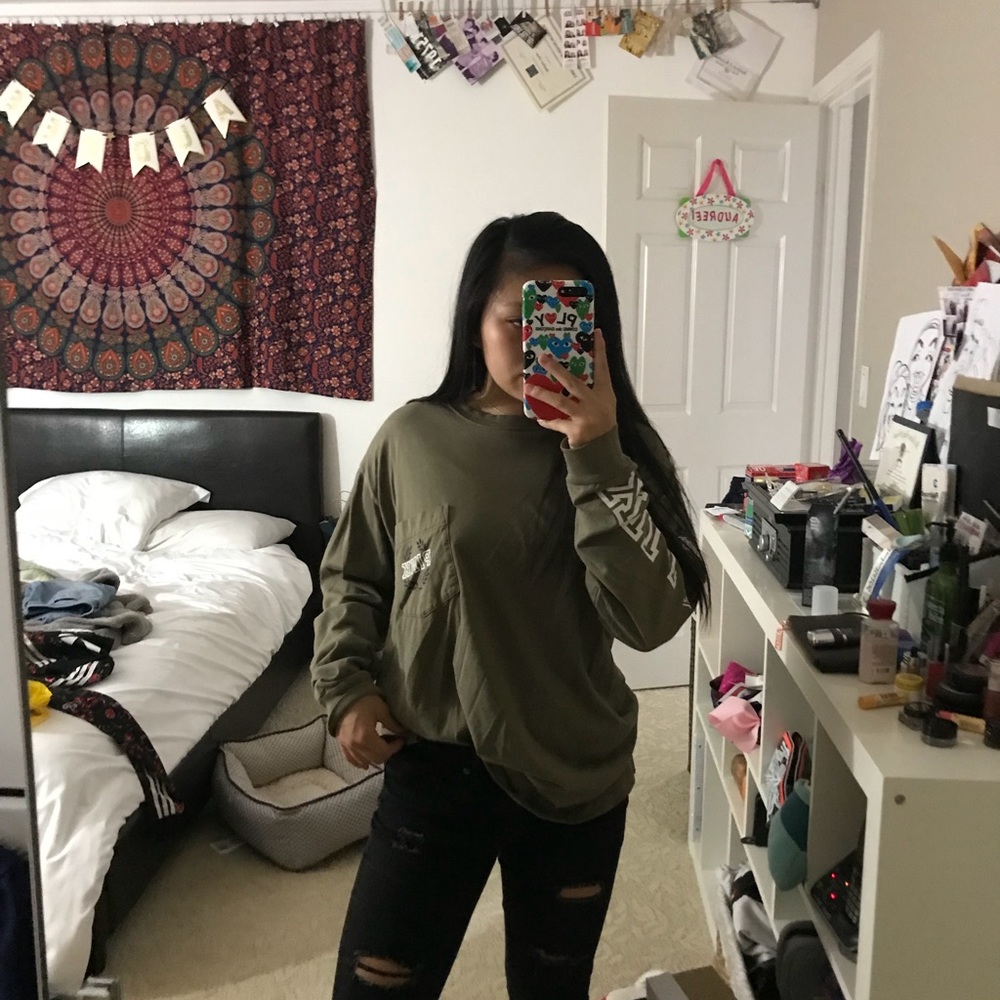 victoria’s secret pink olive green long sleeve